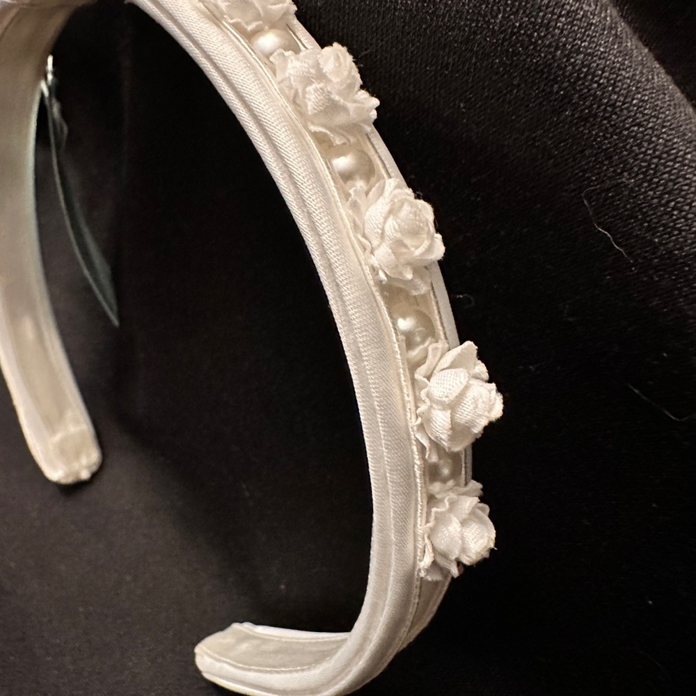 Ivory Floral Satin and Pearl Flowergirl / Communion Headband